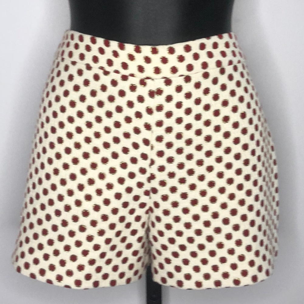 Alice + Olivia Off White Red Gold Trim Polka Dot Shorts Size 8